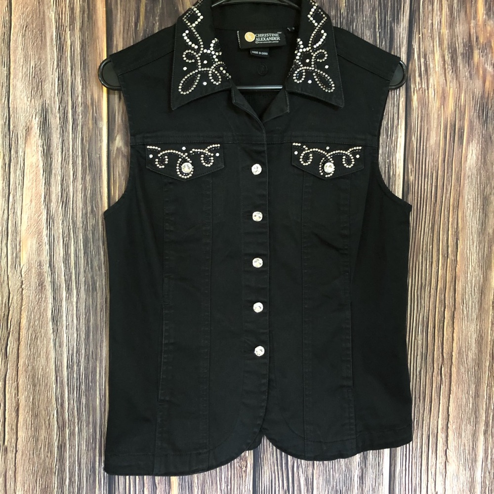 Christine Alexander Crystal Jean Denim Vest Sz S